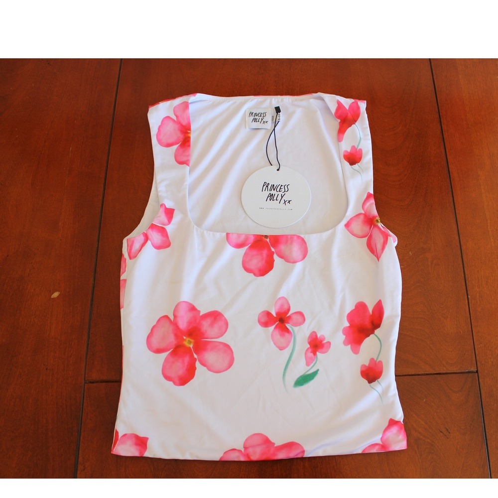 Princess Polly Back In Time Top White Floral Square Neck Tank US 6 NWT